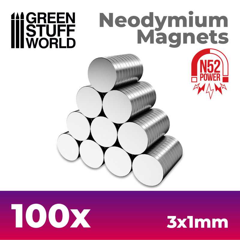 Green Stuff World: Neodymium Magnets 3x1mm - 100 units (N52) | Grognard Games