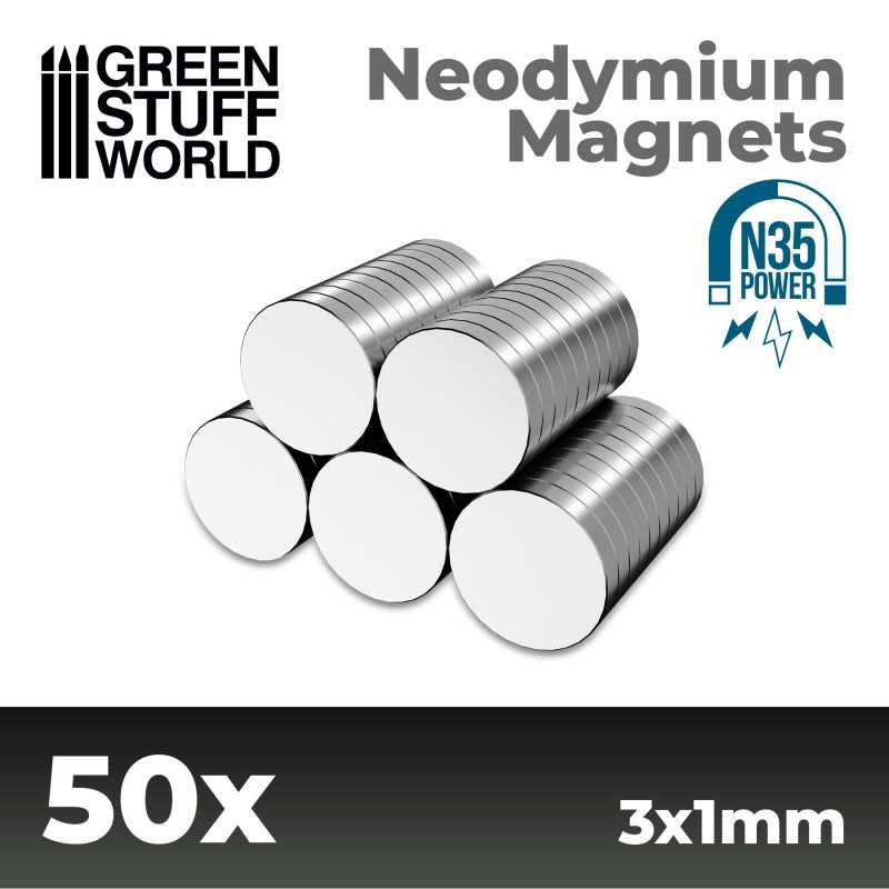 Green Stuff World: Neodymium Magnets 3x1mm - 50 units (N35) | Grognard Games