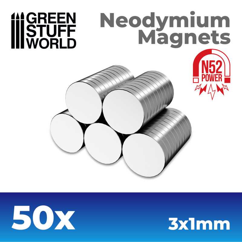 Green Stuff World: Neodymium Magnets 3x1mm - 50 units (N52) | Grognard Games