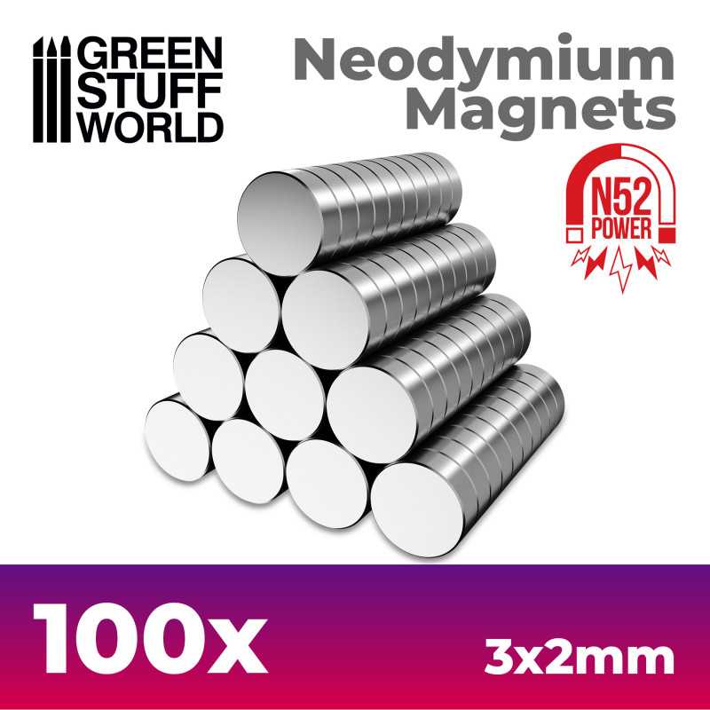 Green Stuff World: Neodymium Magnets 3x2mm - 100 units (N52) | Grognard Games