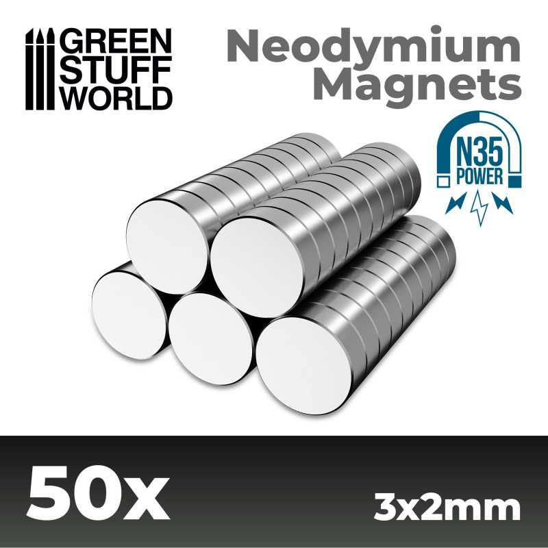 Green Stuff World: Neodymium Magnets 3x2mm - 50 units (N35) | Grognard Games