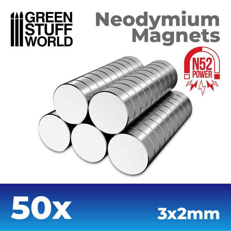 Green Stuff World: Neodymium Magnets 3x2mm - 50 units (N52) | Grognard Games