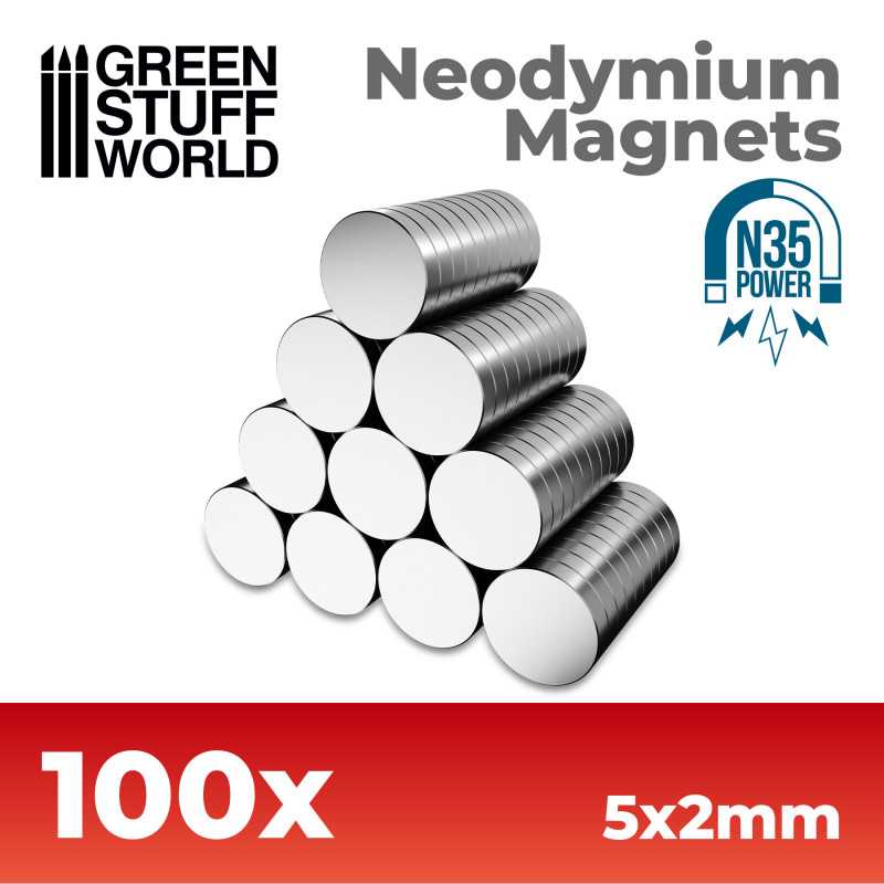 Green Stuff World: Neodymium Magnets 5x2mm - 100 units (N35) | Grognard Games