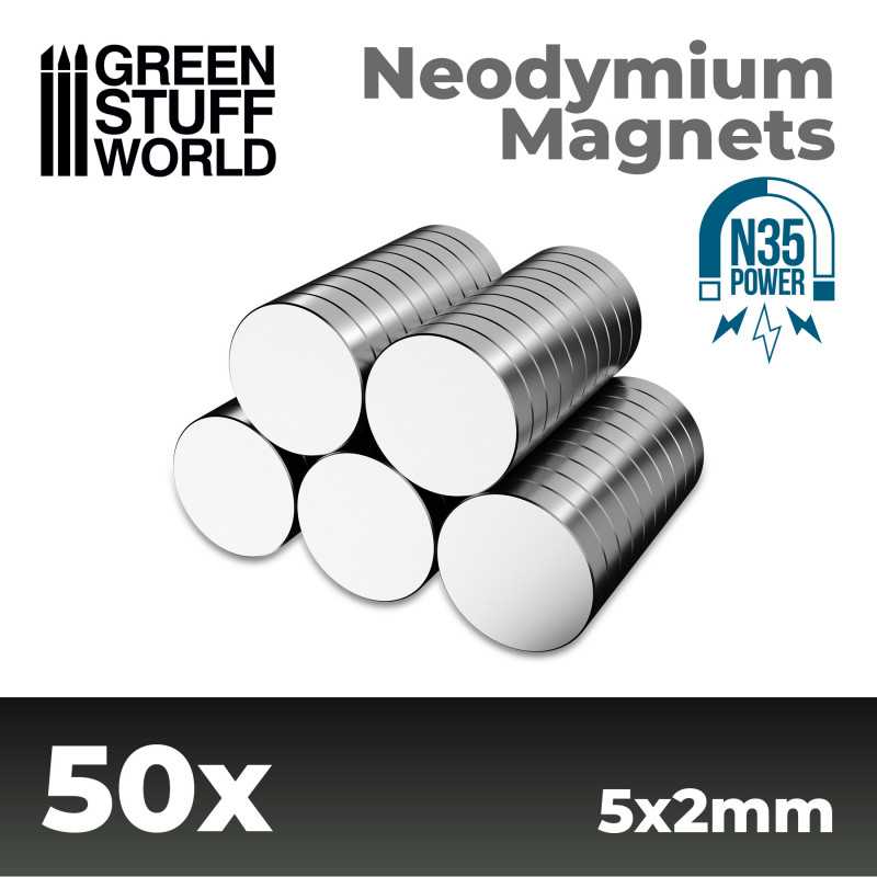 Green Stuff World: Neodymium Magnets 5x2mm - 50 units (N35) | Grognard Games