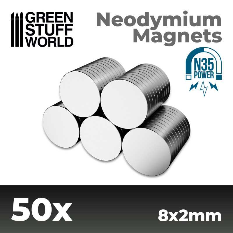 Green Stuff World: Neodymium Magnets 8x2mm - 50 units (N35) | Grognard Games