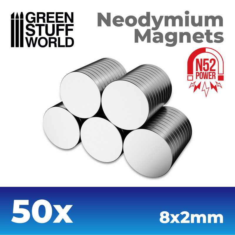 Green Stuff World: Neodymium Magnets 8x2mm - 50 units (N52) | Grognard Games