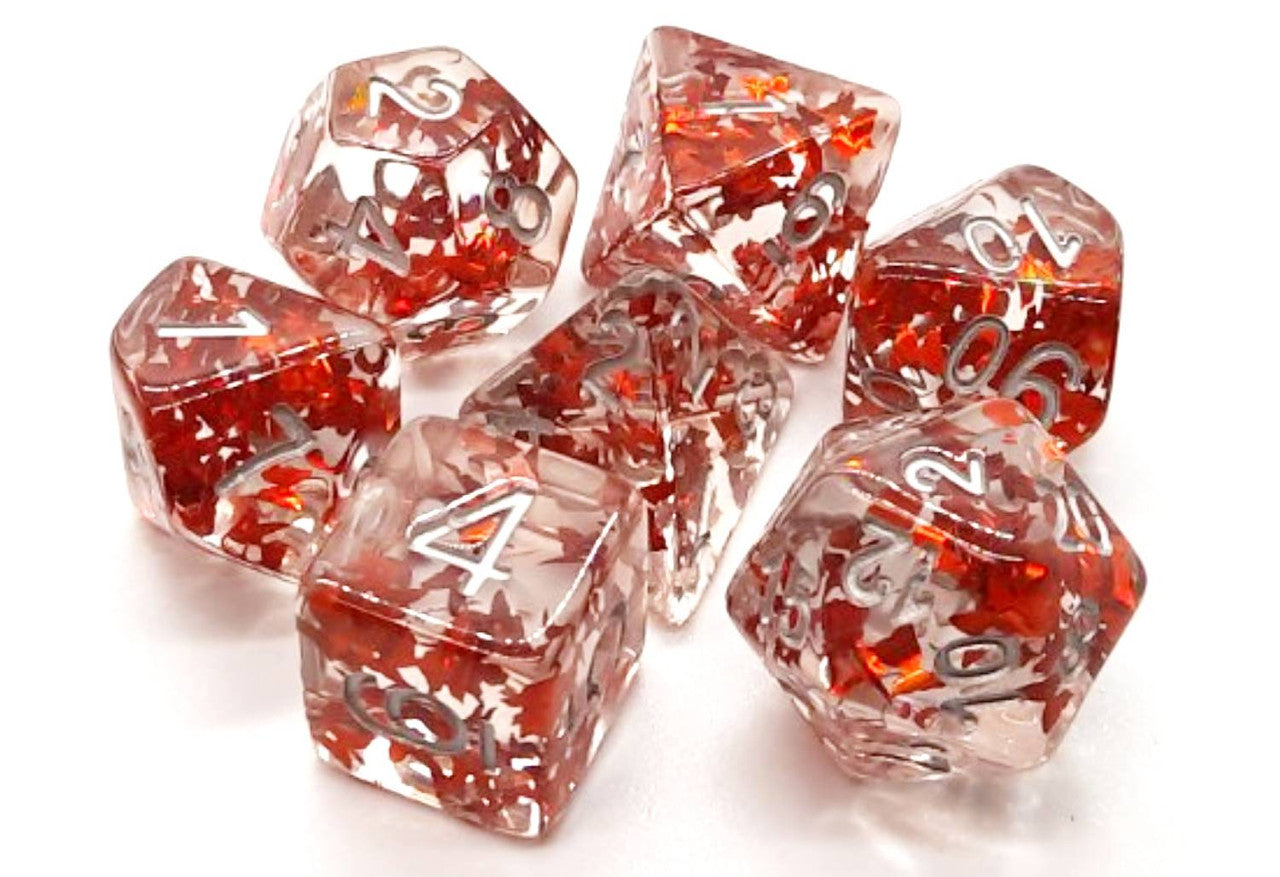 Old School Dice and Accessories Infused Dice - Orange Butterfly w/ Silver | Grognard Games