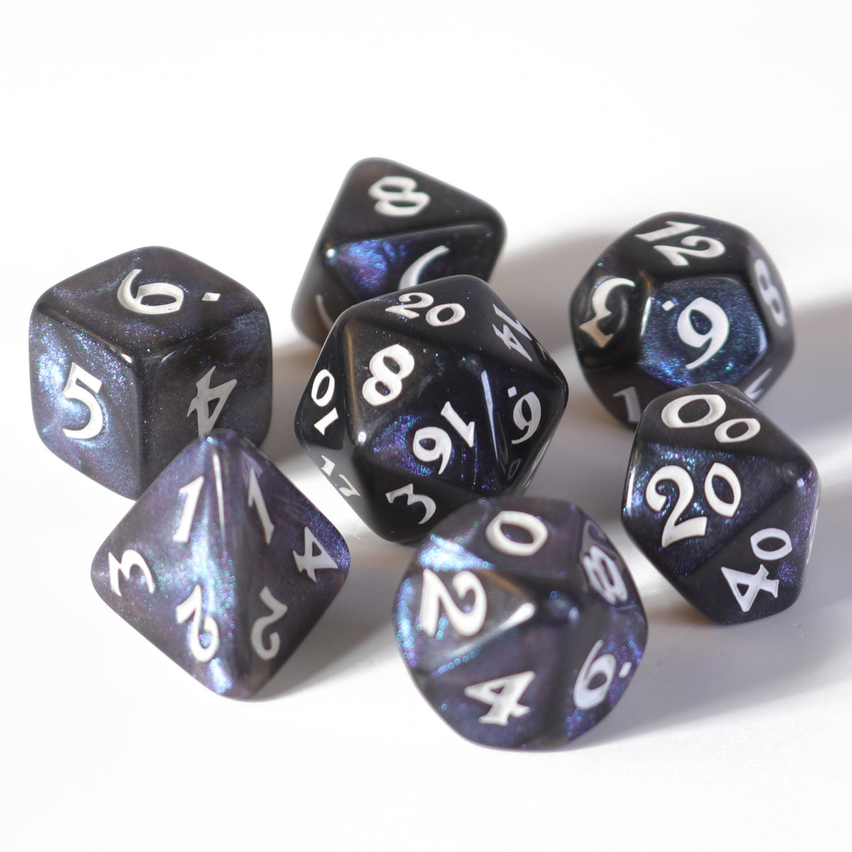 Die Hard Dice 7pc RPG Set - Elessia Kybr - Passion with White | Grognard Games