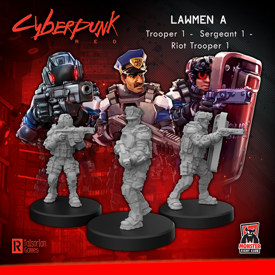 Cyberpunk Red Miniatures: Lawmen Set A (Trooper/Sergeant/Riot) | Grognard Games