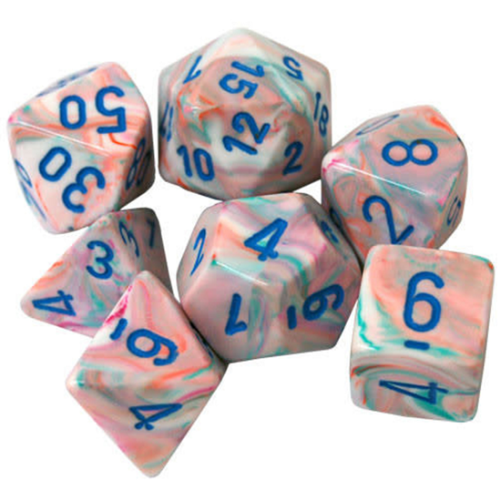 CHX20544 Mini Polyhedral 7-Die Set: FESTIVE: POP ART/BLUE | Grognard Games