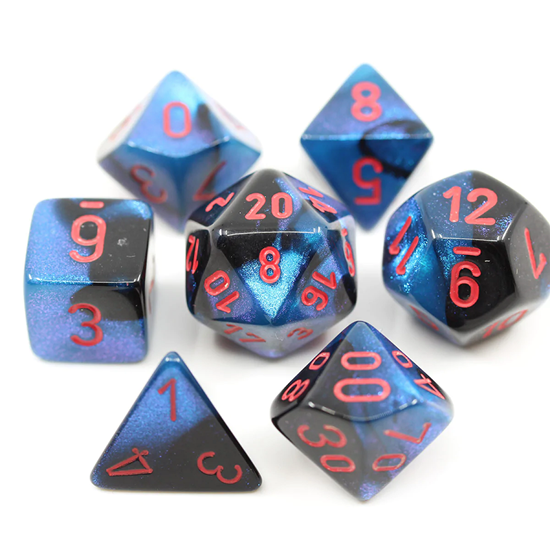 CHX20658 Mini Polyhedral 7-Die Set: GEMINI: BLACK-STARLIGHT/RED | Grognard Games