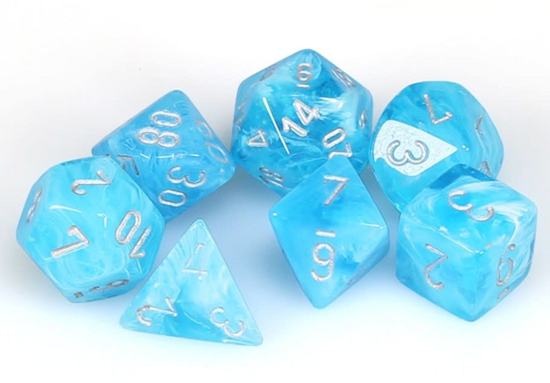 CHX20566 Mini Polyhedral 7-Die Set: LUMINARY: SKY/SILVER | Grognard Games