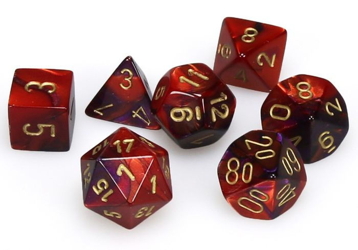 CHX20626 Mini Polyhedral 7-Die Set: GEMINI: PURPLE-RED/GOLD | Grognard Games