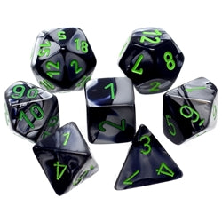 CHX20645 Mini Polyhedral 7-Die Set: GEMINI: BLACK-GREY/GREEN | Grognard Games