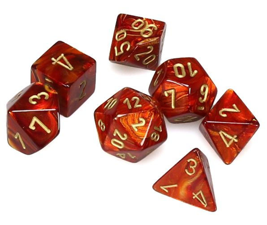 CHX20414 Mini Polyhedral 7-Die Set: SCARAB : SCARLET/GOLD | Grognard Games