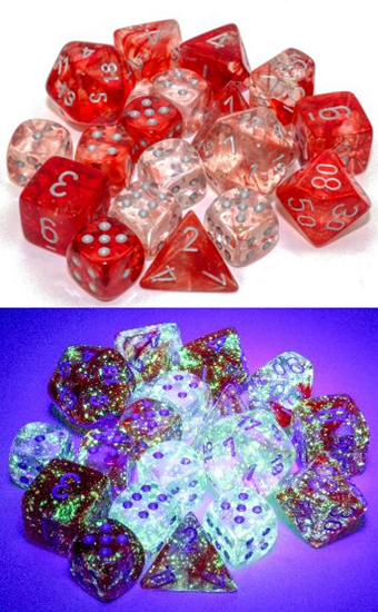 CHX27554 Polyhedral 7-Die Set: Nebula: Red/Silver Luminary | Grognard Games