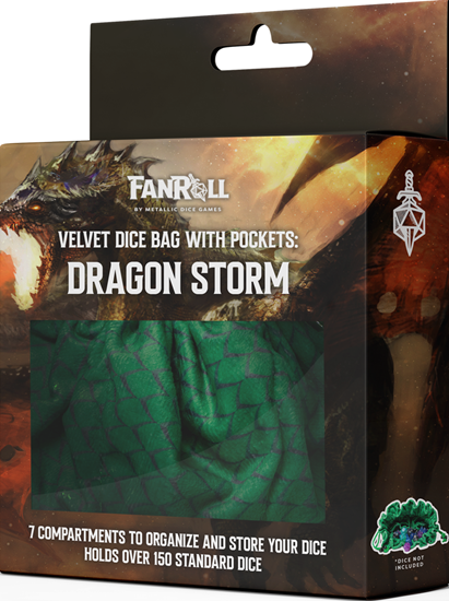 Dragon Storm Velvet Compartment Dice Bag: Green Dragon Scales | Grognard Games