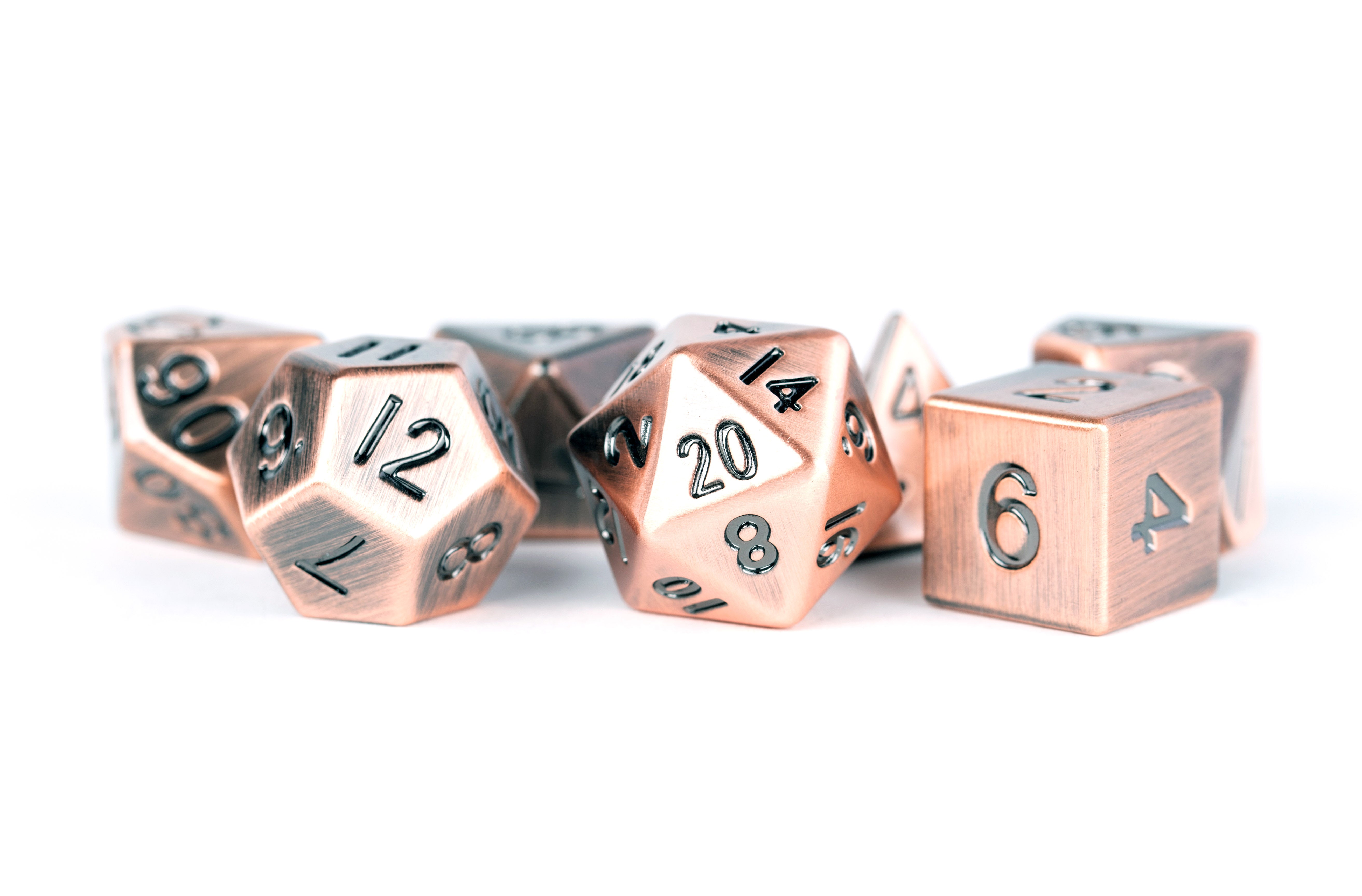 Antique Copper 16mm Polyhedral Dice Set | Grognard Games