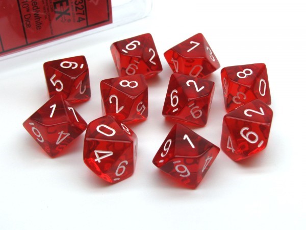 CHX23274 10 D10 Translucent Red/white | Grognard Games