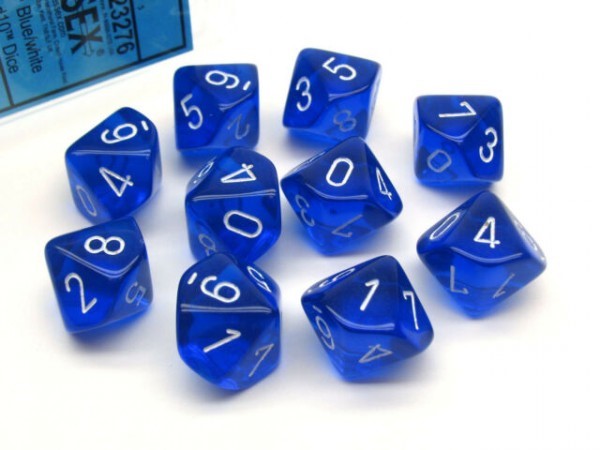 CHX23276 10 D10 Translucent Blue/White | Grognard Games