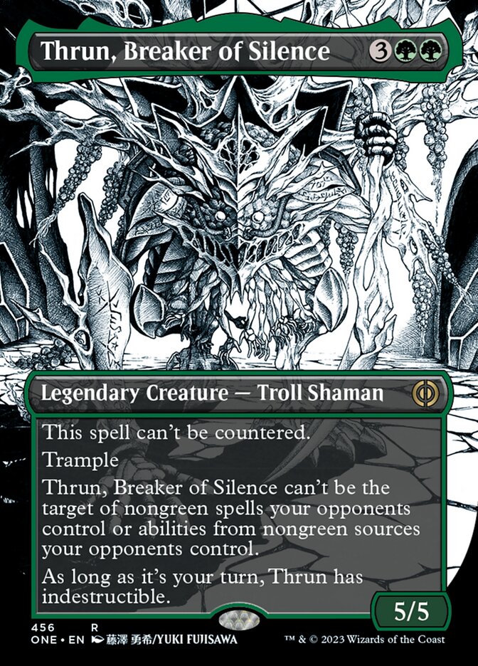 Thrun, Breaker of Silence (Borderless Manga Step-and-Compleat Foil) [Phyrexia: All Will Be One] | Grognard Games