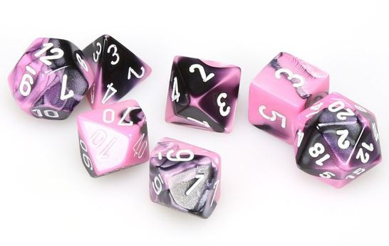 CHX26430 Gemini Black-Pink/White 7 die set | Grognard Games