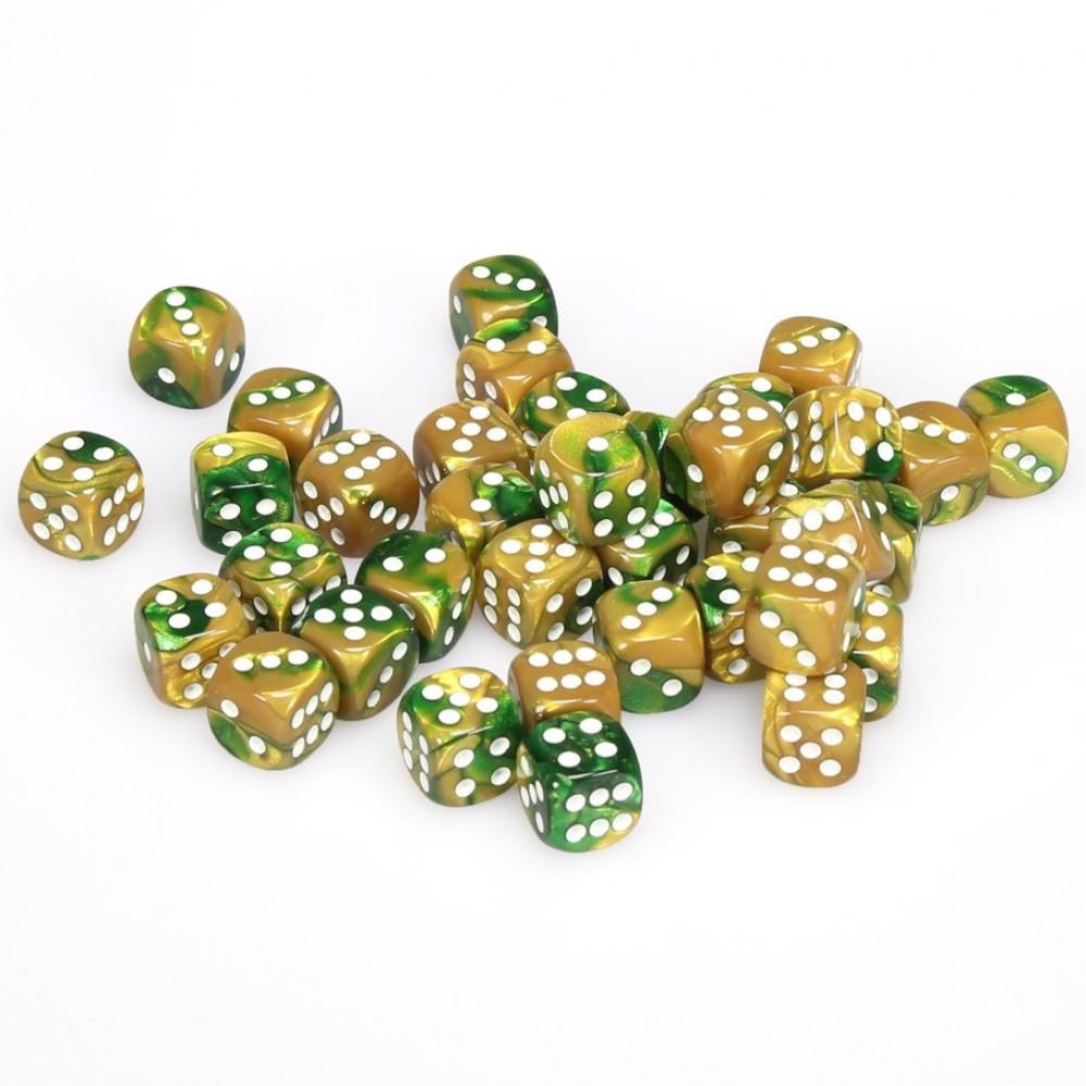 CHX26825 Gemini Gold-Green/white 36 D6 set | Grognard Games