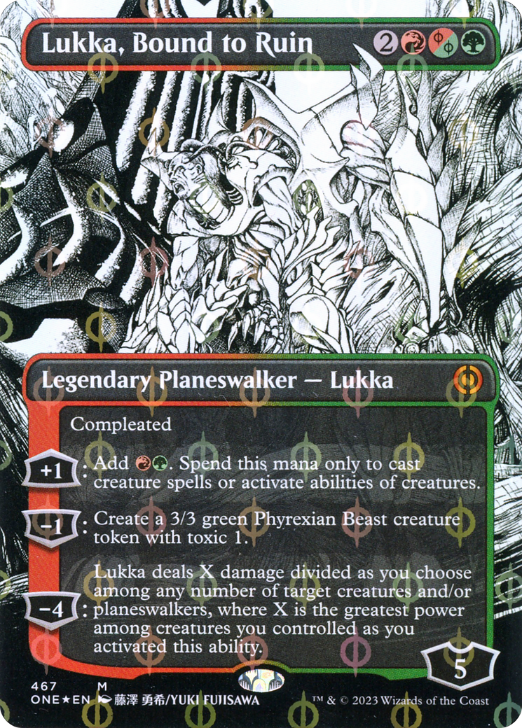 Lukka, Bound to Ruin (Borderless Manga Step-and-Compleat Foil) [Phyrexia: All Will Be One] | Grognard Games