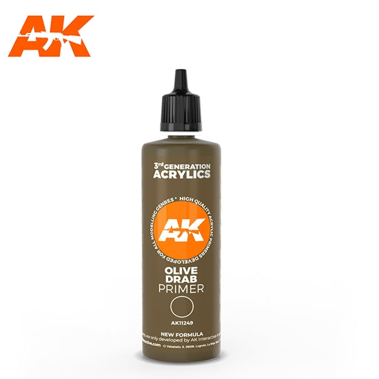 AK-Interactive 3rd Gen Paints: Olive Drab Primer (100 ml) | Grognard Games