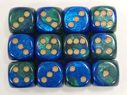 CHX26636 Gemini Blue-Green/gold 12 D6 Set | Grognard Games