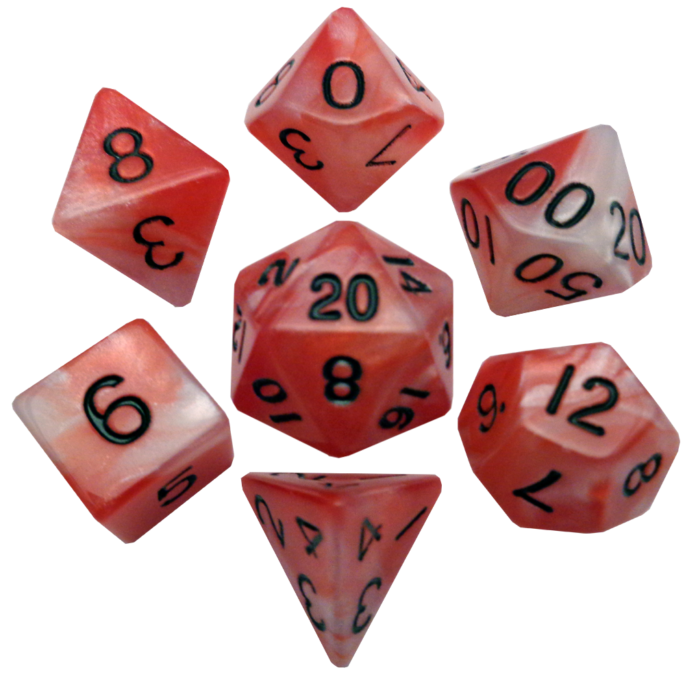 Metallic Dice Games Red/White with Black Numbers 16mm Polyhedral Dice Set | Grognard Games