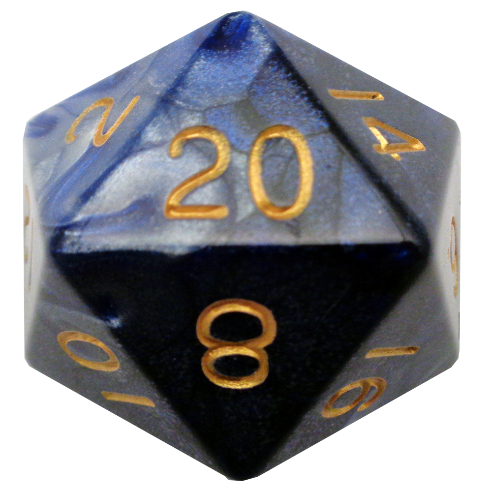 MDG 35mm Acrylic D20 Blue/White with Gold numbers | Grognard Games