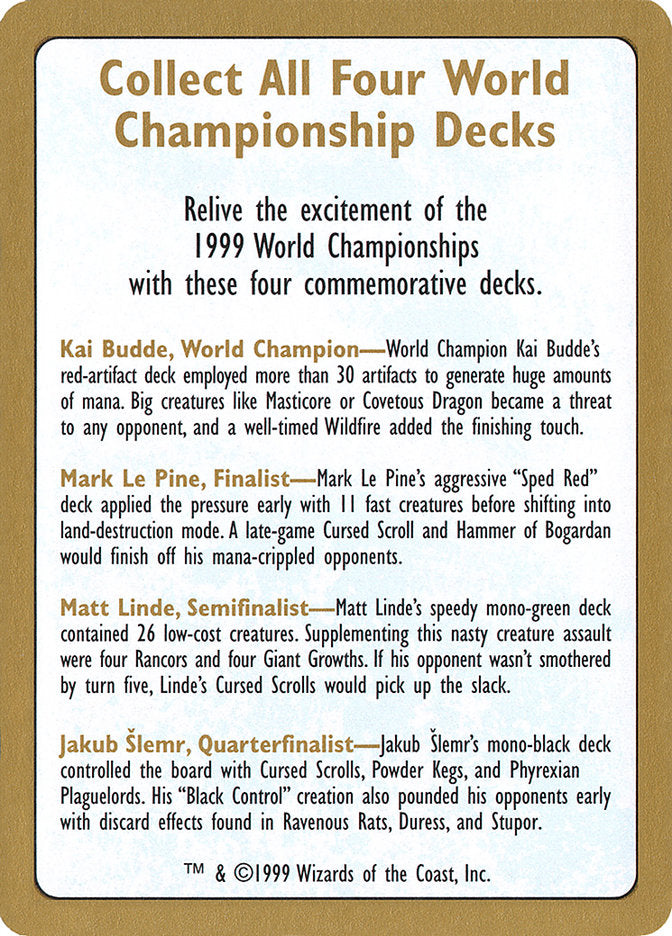 1999 World Championships Ad [World Championship Decks 1999] | Grognard Games