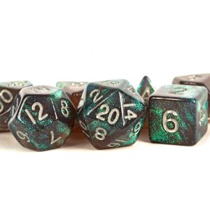 Metallic Dice Games Stardust Gray w/ Silver Numbers 16mm Polyhedral Dice Set | Grognard Games