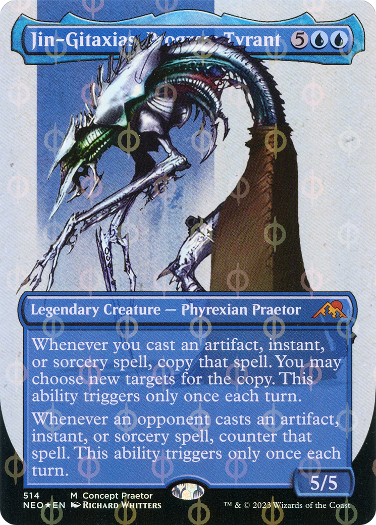 Jin-Gitaxias, Progress Tyrant (Borderless Concept Praetors Step-and-Compleat Foil) [Phyrexia: All Will Be One] | Grognard Games