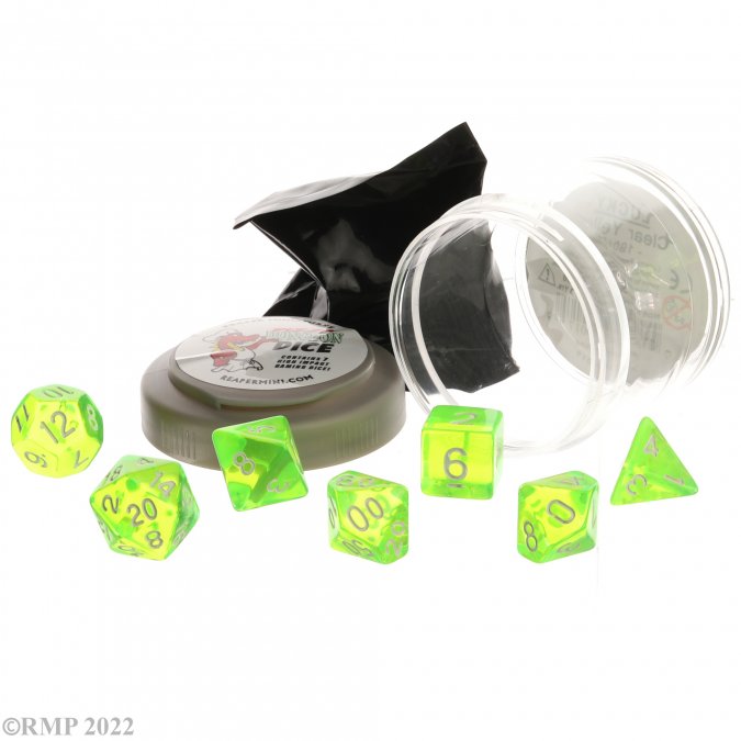 Pizza Dungeon Dice: Clear Neon Green | Grognard Games