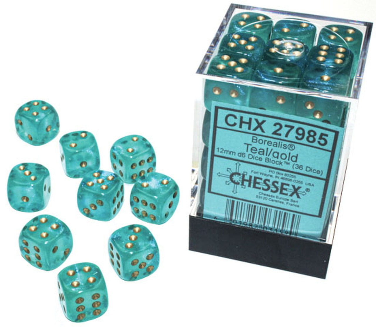 CHX27985 Borealis Teal/gold 36 D6 set | Grognard Games