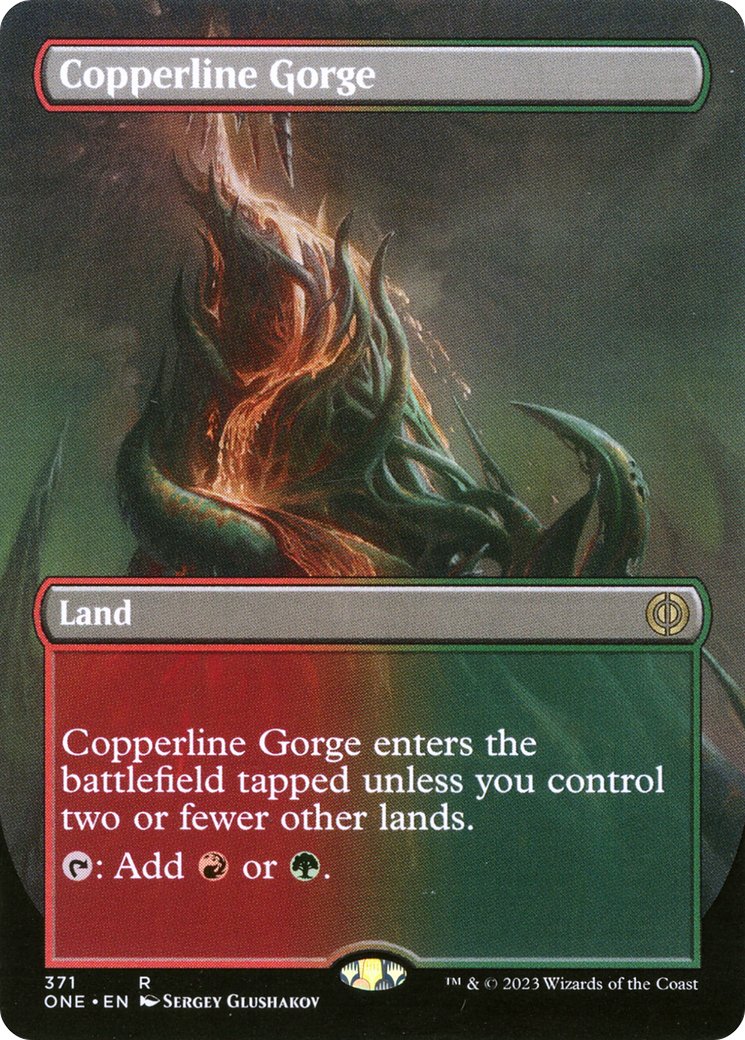 Copperline Gorge (Borderless Alternate Art) [Phyrexia: All Will Be One] | Grognard Games