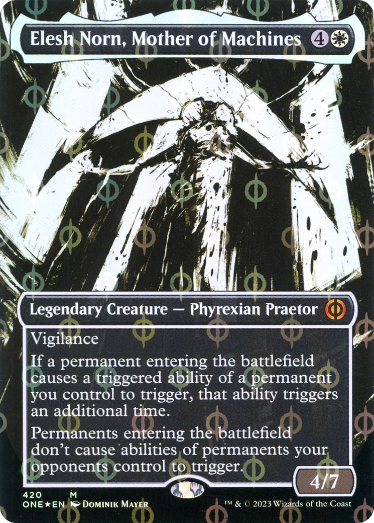 Elesh Norn, Mother of Machines (Borderless Ichor Step-and-Compleat Foil) [Phyrexia: All Will Be One] | Grognard Games