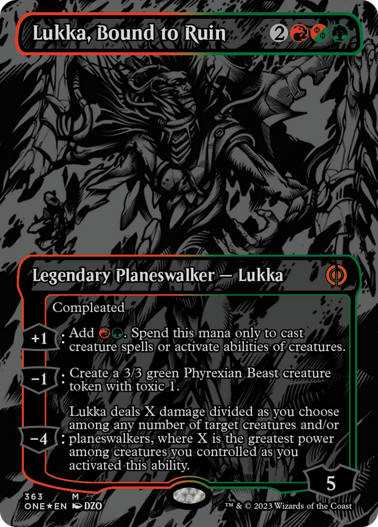 Lukka, Bound to Ruin (Oil Slick Raised Foil) [Phyrexia: All Will Be One] | Grognard Games