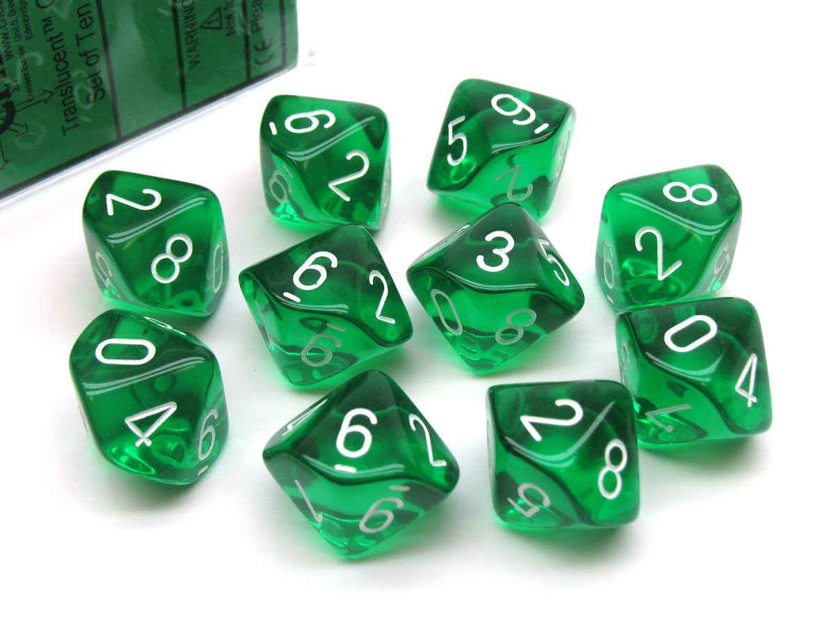 CHX23275 10 D10 Translucent Green/white | Grognard Games