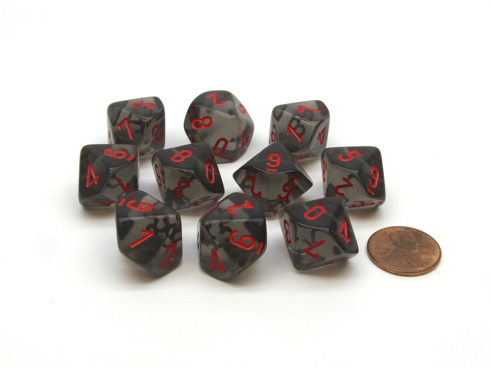 CHX23288 10 D10 Translucent Smoke/red | Grognard Games