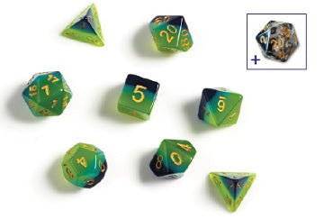 Sirius Green/Blue Translucent 7 Dice-set | Grognard Games