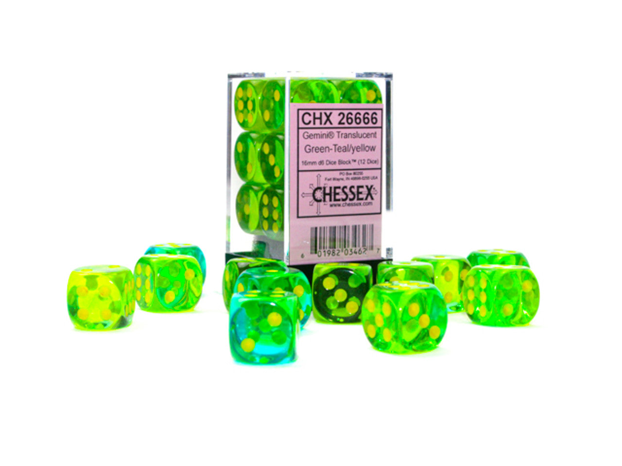 CHX26666 Gemini: Translucent Green-Teal/Yellow | Grognard Games