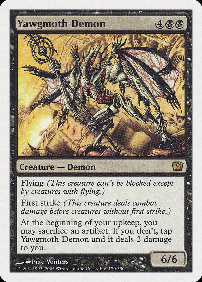 yawgmoth mtg card Yawgmoth, Thran Physician Flying #(This creature cant be blocked except by creatures with flying or reach.) # First strike #(This creature deals combat damage before creatures without first strike.) # At the beginning of your upkeep Yawgmoth, Thran Physician (Card) |