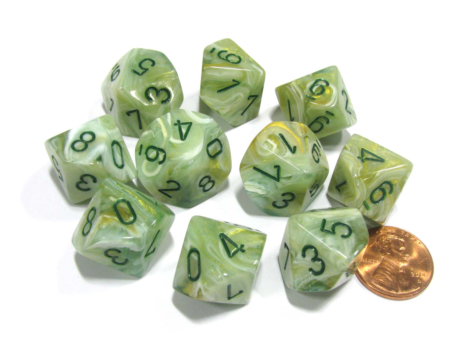 CHX27209 10 D10 Marble Green/Dark Green | Grognard Games