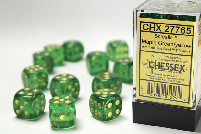 CHX27765 Borealis Maple Green/Yellow - Set of 12 D6 | Grognard Games