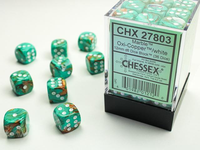 CHX27803 Marble Oxi-Copper/White - Set of 36 12mm D6 | Grognard Games