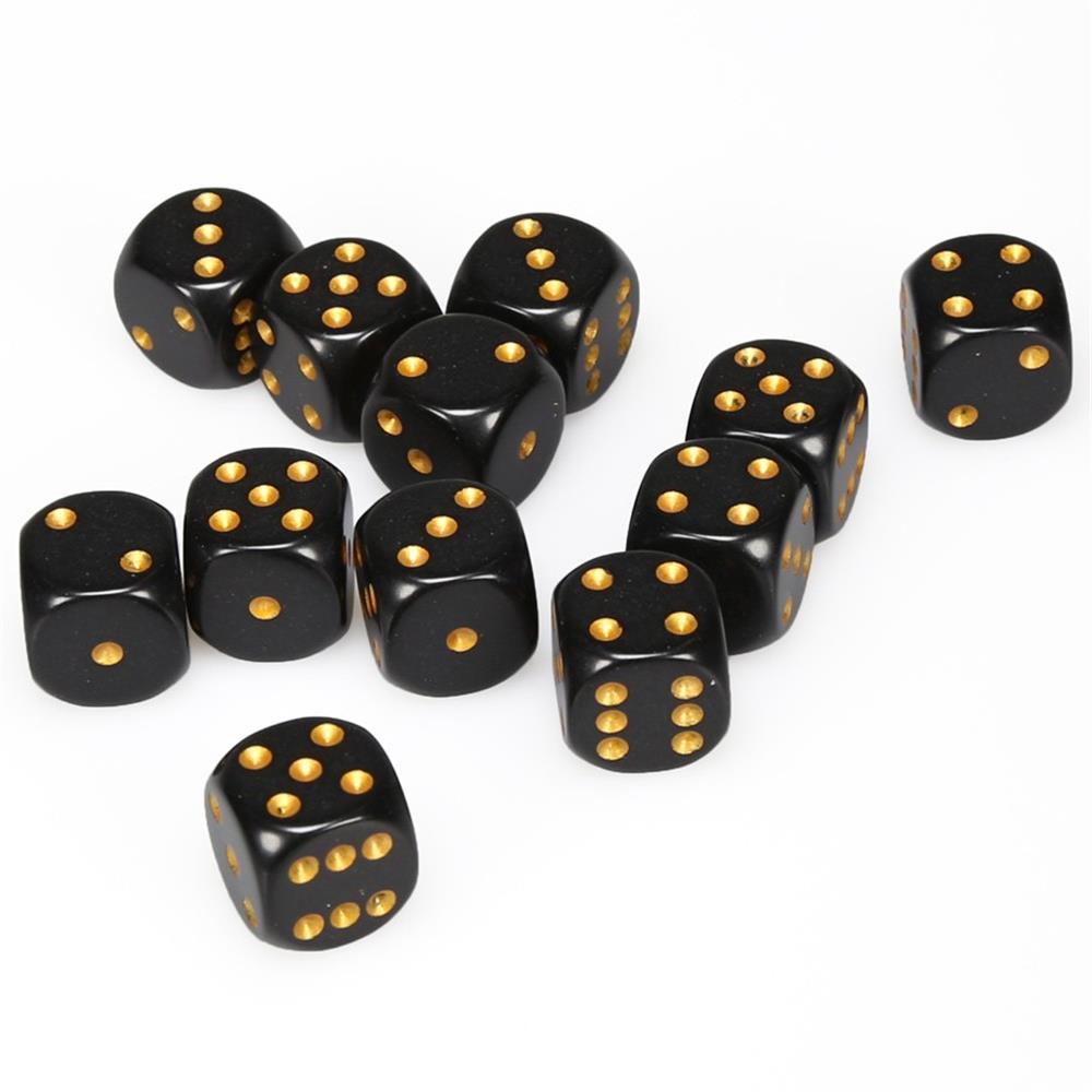 CHX25628 Opaque Black/gold 12 D6 Set | Grognard Games