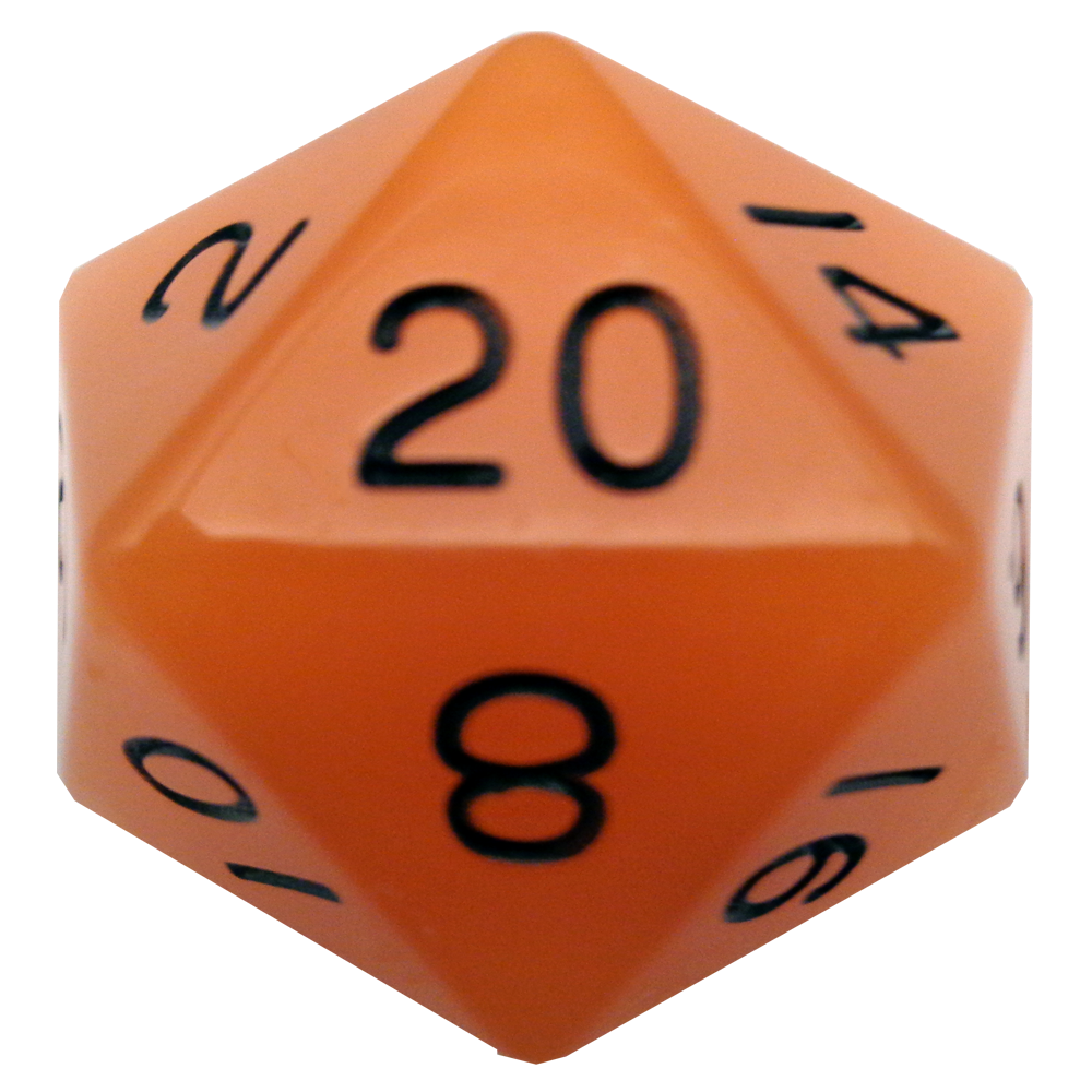 Metallic Dice Games 35mm Acrylic D20 Glow in the Dark Orange | Grognard Games